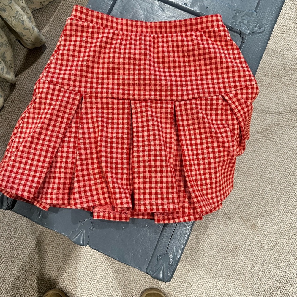 Red Gingham Pleated Skirt